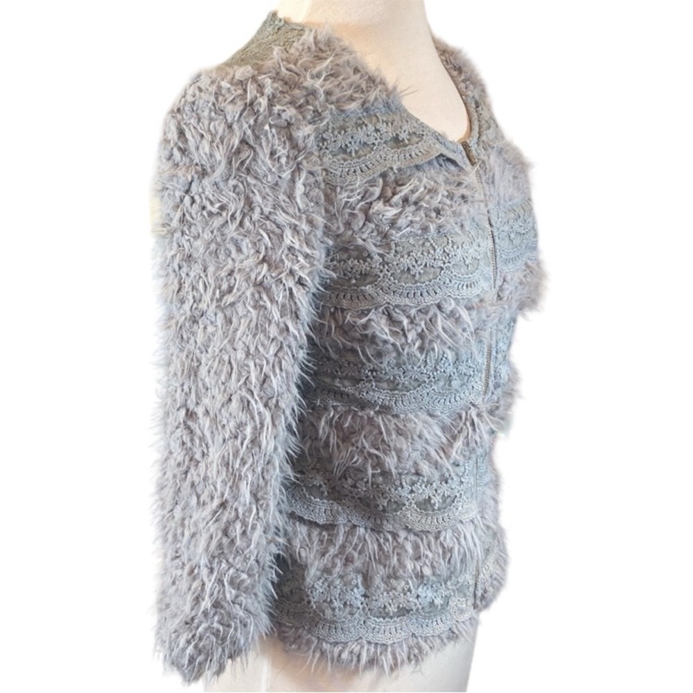 Lace Inlay Fuzzy Jacket - Picture 6 of 14
